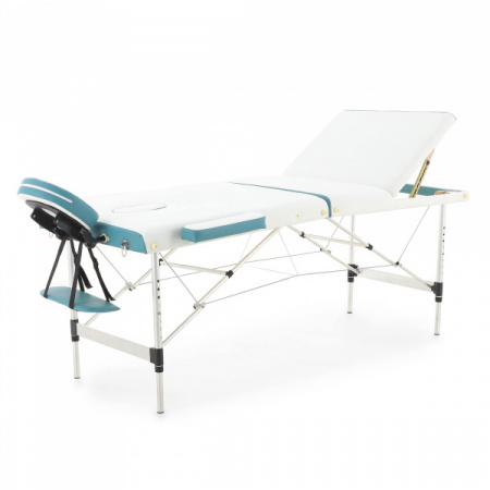 Стол массажный складной на алюминиевой раме JFAL01A (3-х секционный), цвет белый/бирюзовый