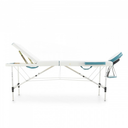 Стол массажный складной на алюминиевой раме JFAL01A (3-х секционный), цвет белый/бирюзовый (1)