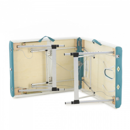 Стол массажный складной на алюминиевой раме JFAL01A (3-х секционный), цвет белый/бирюзовый (3)