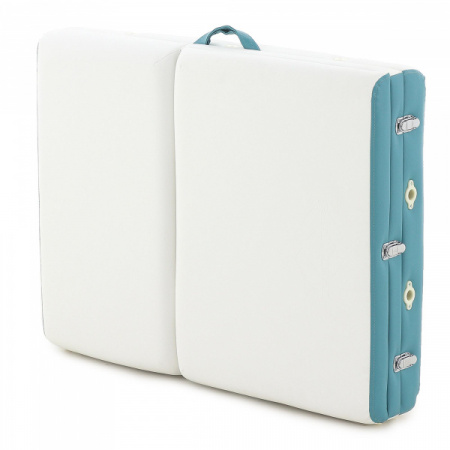 Стол массажный складной на алюминиевой раме JFAL01A (3-х секционный), цвет белый/бирюзовый_ (1)